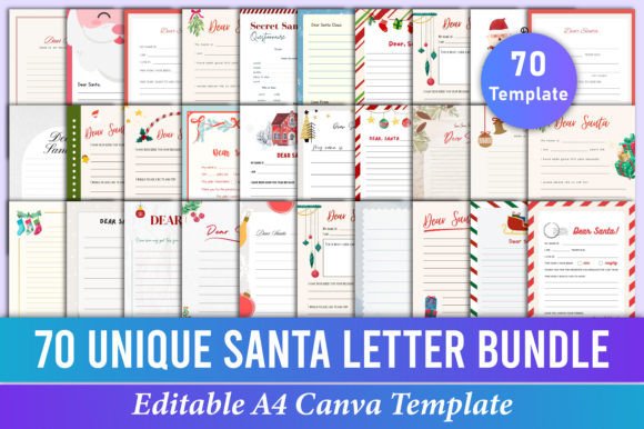 70 Unique Santa Letter Bundle Canva for Christmas Templates