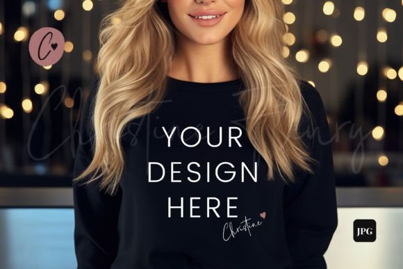 Black New Years Sweatshirt Mockup for Christmas Amp Editorial