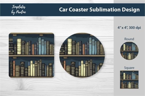 Bookshelf Car Coaster Sublimation Design for Print Templates