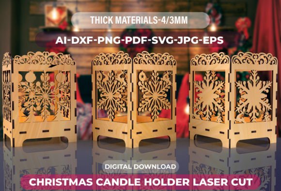 Christmas Candle Holder Laser Cut File05 for Winter Amp Creators