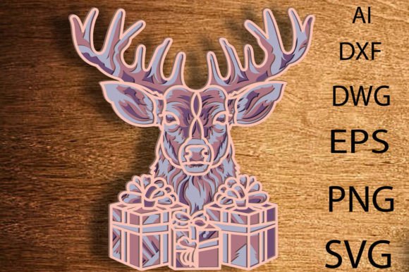 Christmas Deer 3D Layered SVG, Digital for Wall Decor