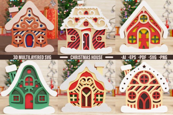 Cute Christmas House 3D SVG BUBDLE for Seasonal Branding