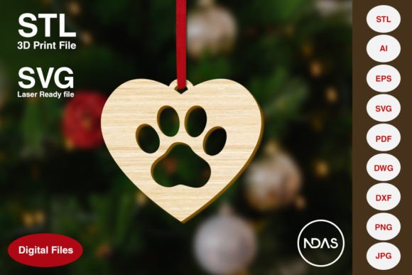 Dog Paw on Heart Christmas Decoration for Home Decor Branding