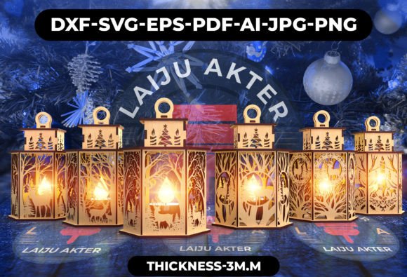 Svg Christmas Lantern Laser Cut Bundle02 for Winter Amp Creations